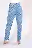 Resim Mavi Dama Desenli Yüksek Bel Mom Fit Jeans