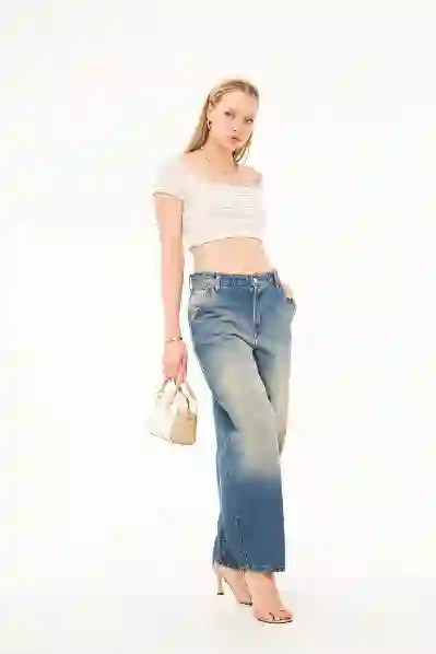 Resim Bol Kesim Kadın Kot Pantolon