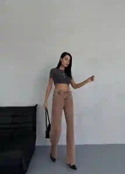 Resim Turuncui Yüksek Bel Wide Leg Jean