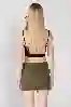 Resim Haki Düşük Bel Denim Mini Kargo etek
