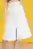 Resim Ekru Yüksek Bel Ön Yırtmaç Detaylı Midi Boy Kot Etek