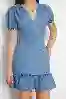Resim V Yaka Kol Lastıklı Denim Elbise
