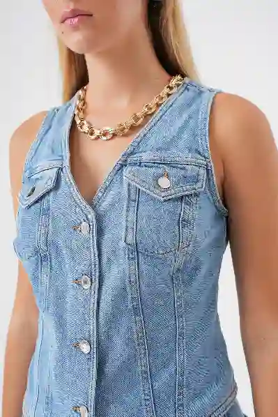 Resim Cepli Denim Yelek