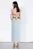 Resim Buz Mavisi Yüksek Bel Ön Yırtmaç Detay Midi Boy Kot Etek