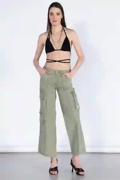 Resim Normal Bel Wide Leg Kargo Pantolon