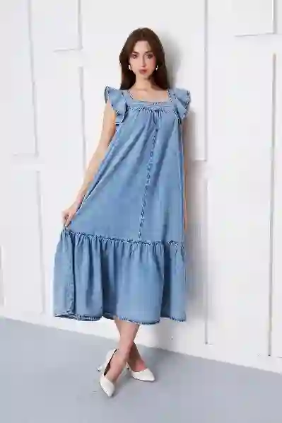 Resim Uzun Denim Elbise