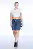 Resim Büyük Beden Koyu Mavi Yüksek Bel Bermuda Şort