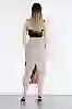 Resim Bej Yüksek Bel Arka Yırtmaç Detay Midi Boy Kargo Etek