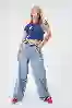 Resim Mavi Kemer Detayli Yüksek Bel Loose Wide Leg Jean