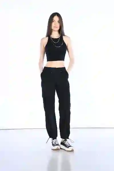 Resim Yüksek Bel Stoperli Wideleg Paraşüt Kargo Pantolon