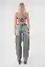 Resim Gri Mavi Ayarlanabilir Tokali Yuksek Bel Baggy Skater Jean