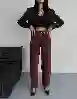 Resim Bordo Yüksek Bel Wide Leg Jeans