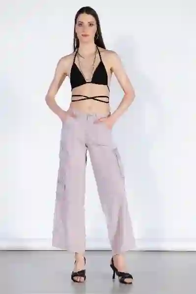 Resim Normal Bel Wide Leg Kargo Pantolon