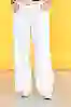 Resim Büyük Beden Beyaz Normal Bel Wide Leg Keten Pantolon