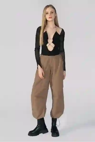 Resim Kahverengi Stoperli Kargo Paraşüt Pantolon