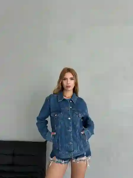 Resim Cep Detaylı Kadın Jeans Ceket