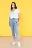 Resim Büyük Beden Açık Mavi Yüksek Bel Mom Jeans