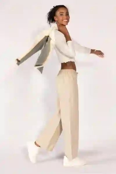 Resim Bej Normal Bel Wide Leg Pantolon