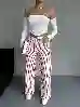 Resim Beyaz Kırmızı Çizgi Detaylı Wide Leg Gabardin Pantolon
