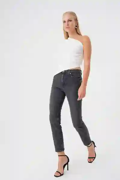 Resim Siyah Yüksek Bel Slim Mom Jean