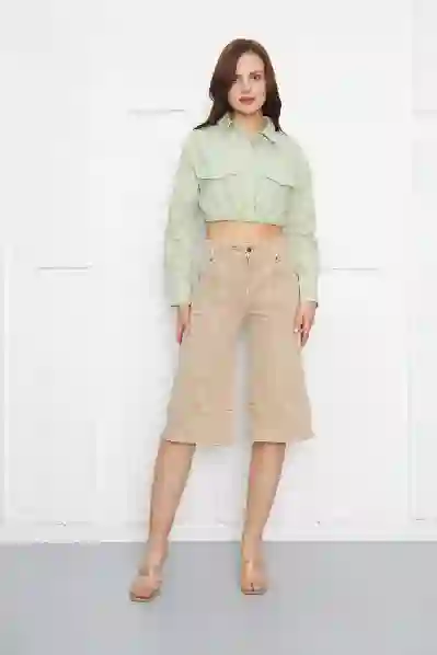 Resim Bol Paça Dikiş Detaylı Denim Şort