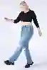 Resim Büyük Beden Mavi Yüksek Bel Diz Lazer Straight Jeans