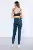 Resim Koyu Mavi Yüksek Bel Mom Jeans
