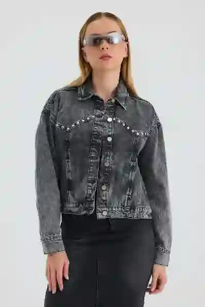 Resim Touche Prive Touche Taş Işlemeli Kot Ceket