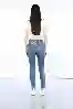 Resim Mavi Yüksek Bel Diz Lazer Detay Skinny Jeans