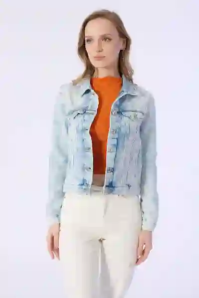 Resim Açık Mavi Crop Kot Ceket