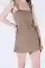 Resim Açık Kahverengi Askılı Ön Cep Detaylı Mini Elbise