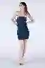 Resim Lacivert Straplez Mini Kot Elbise