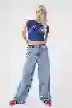 Resim Mavi Kemer Detayli Yüksek Bel Loose Wide Leg Jean
