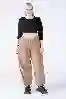 Resim Büyük Beden Kahverengi Stoperli Kargo Paraşüt Pantolon