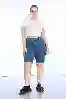 Resim Büyük Beden Koyu Mavi Yüksek Bel Bermuda Kot Şort