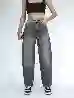 Resim Kadın Baggy Hafif lazerlı Jeans