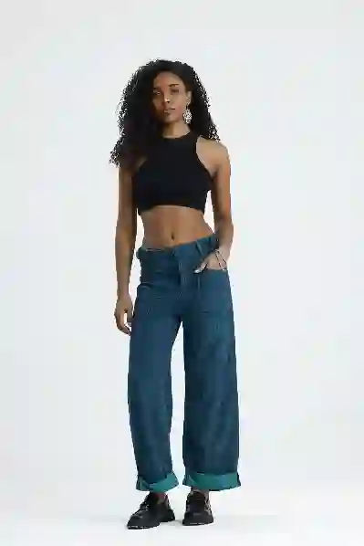 Resim Wide Lag Kemer Düğmelı denim Jean Pantolon