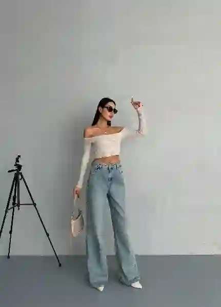 Resim Açik Mavi Yüksek Bel Wide Leg Jean