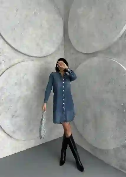 Resim Mavi Denim Elbise