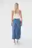 Resim İndigo Beli Lastikli  Yırtmaçlı Midi Denim Etek