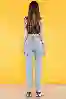 Resim Açık Mavi Yüksek Bel Lazer Detaylı Mom Jeans