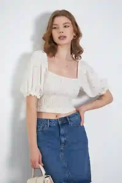 Resim KOLLARI LASTİK DETAYLI BLUZ