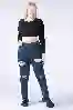 Resim Büyük Beden Lacivert Yüksek Bel Lazerli Mom Jeans