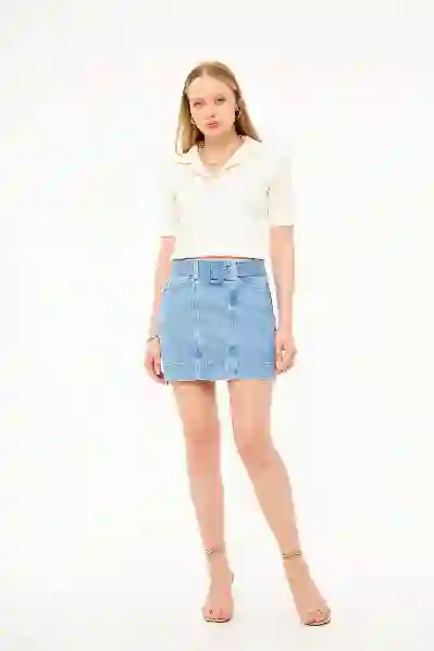 Resim Cepli Kadın Mini Jean Etek