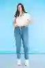 Resim Büyük Beden Mavi Yüksek Bel Mom Jeans