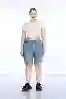 Resim Açık Mavi Yüksek Bel Bermuda Kot Şort
