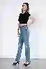 Resim Mavi Yüksek Bel Diz Lazer Straight Jeans