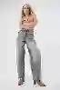 Resim Gri Mavi Ayarlanabilir Tokali Yuksek Bel Baggy Skater Jean