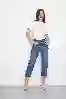 Resim Mavi Mom Paça kesik Düz Jeans