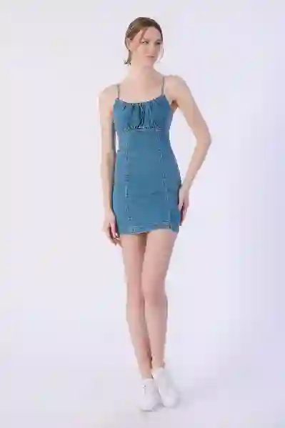 Resim Askılı Denim Elbise